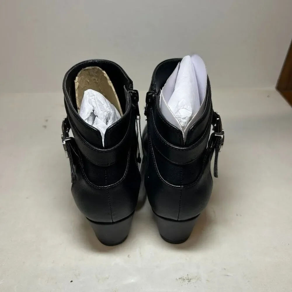 Giani Bernini Womens 6.5 M Black Cherub Faux Leather Wedge Heel Booties NIB QI5